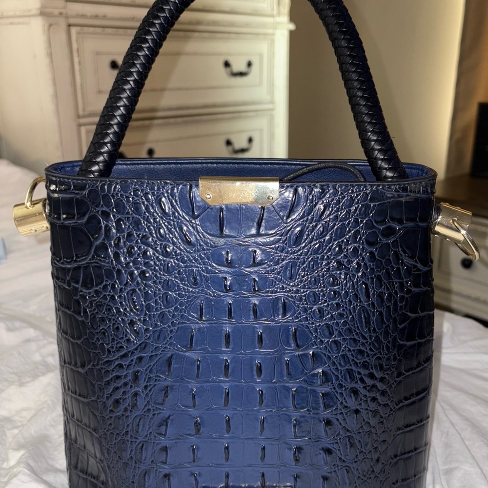 Elegant Brahmin Navy Crocodile-Embossed Handbag